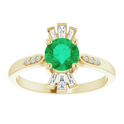 14K Yellow Emerald & 1/6 CTW Diamond Ring-