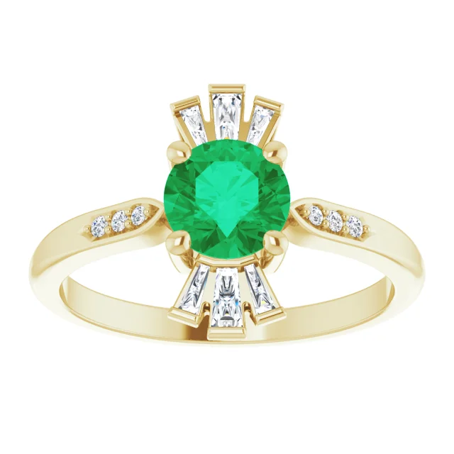 14K Yellow Emerald & 1/6 CTW Diamond Ring-