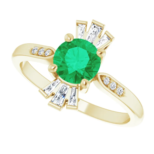 14K Yellow Emerald & 1/6 CTW Diamond Ring-