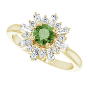 14K Yellow 5 mm Round Green Tourmaline & 3/8 CTW Diamond Ring-