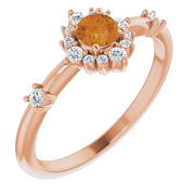 14K Rose Citrine & 1/6 CTW Diamond Ring-