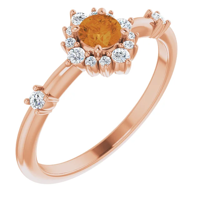 14K Rose Citrine & 1/6 CTW Diamond Ring-