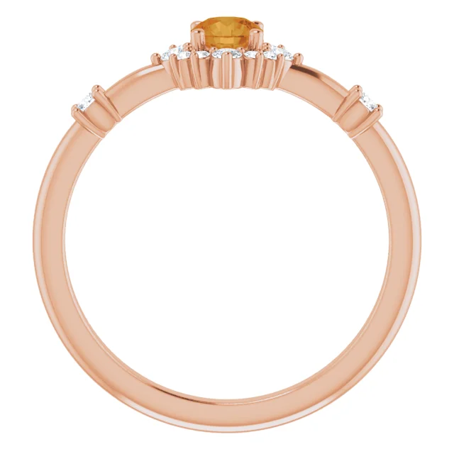 14K Rose Citrine & 1/6 CTW Diamond Ring-
