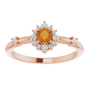 14K Rose Citrine & 1/6 CTW Diamond Ring-