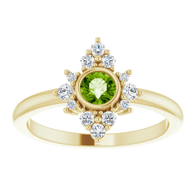14K Yellow Peridot & 1/5 CTW Diamond Ring-