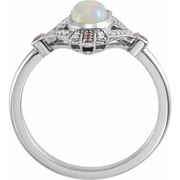 14K White Cabochon Ethiopian Opal, Pink Sapphire & .06 CTW Diamond Ring-