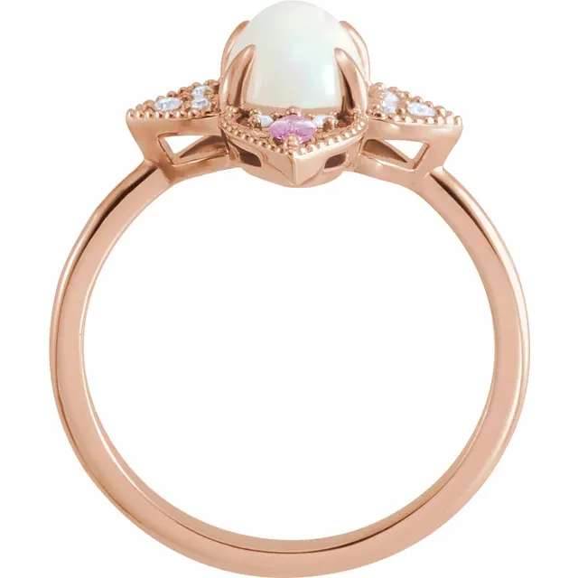 14K Rose Ethiopian Opal, Pink Sapphire & .05 CTW Diamond Vintage-Inspired Ring-