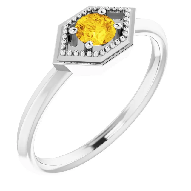 14K White Sapphire Geometric Ring-
