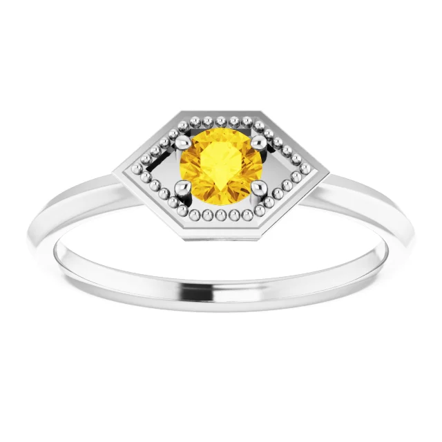 14K White Sapphire Geometric Ring-