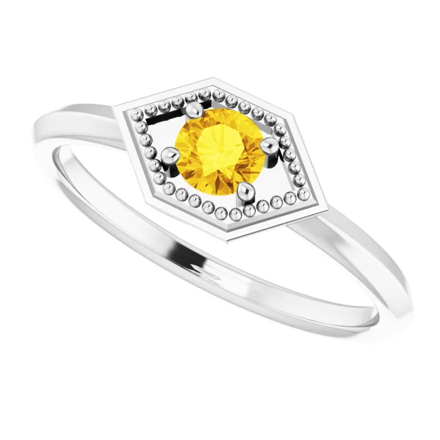 14K White Sapphire Geometric Ring-
