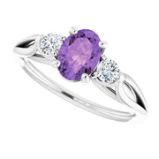 14K White Amethyst & 1/5 CTW Diamond Ring-