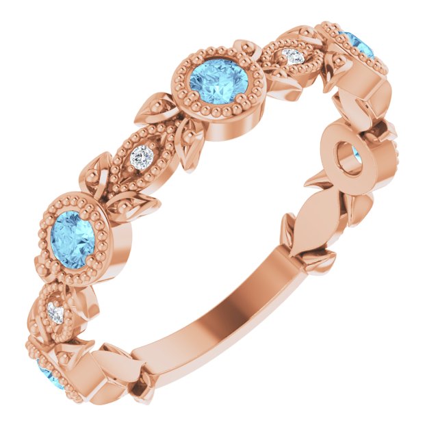 Natural Aquamarine & .03 CTW Natural Diamond Leaf Ring-14kt Rose Gold-6.00-