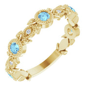 Natural Aquamarine & .03 CTW Natural Diamond Leaf Ring-14kt Yellow Gold-6.00-