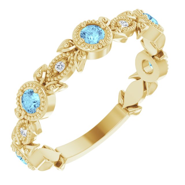 Natural Aquamarine & .03 CTW Natural Diamond Leaf Ring-14kt Yellow Gold-6.00-
