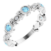 Natural Aquamarine & .03 CTW Natural Diamond Leaf Ring-14kt White Gold-6.00-