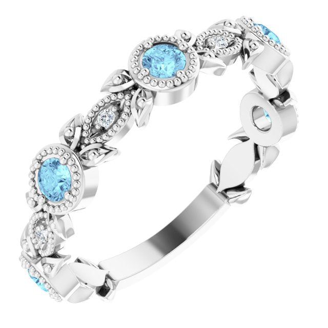 Natural Aquamarine & .03 CTW Natural Diamond Leaf Ring-14kt White Gold-6.00-