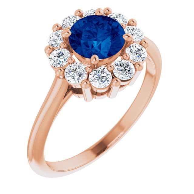 Lab-Grown Blue Sapphire & 1/2 CTW Natural Diamond Ring-14kt Rose Gold-6.00-
