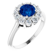 Lab-Grown Blue Sapphire & 1/2 CTW Natural Diamond Ring-14kt White Gold-6.00-