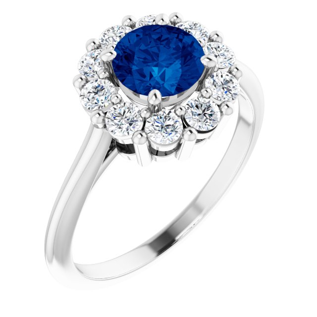 Lab-Grown Blue Sapphire & 1/2 CTW Natural Diamond Ring-14kt White Gold-6.00-