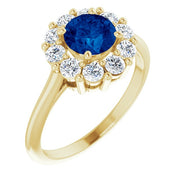Lab-Grown Blue Sapphire & 1/2 CTW Natural Diamond Ring-14kt Yellow Gold-6.00-
