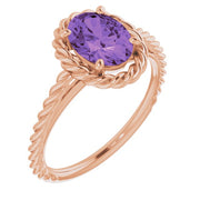 Natural Amethyst Rope Ring-14kt Rose Gold-6.00-