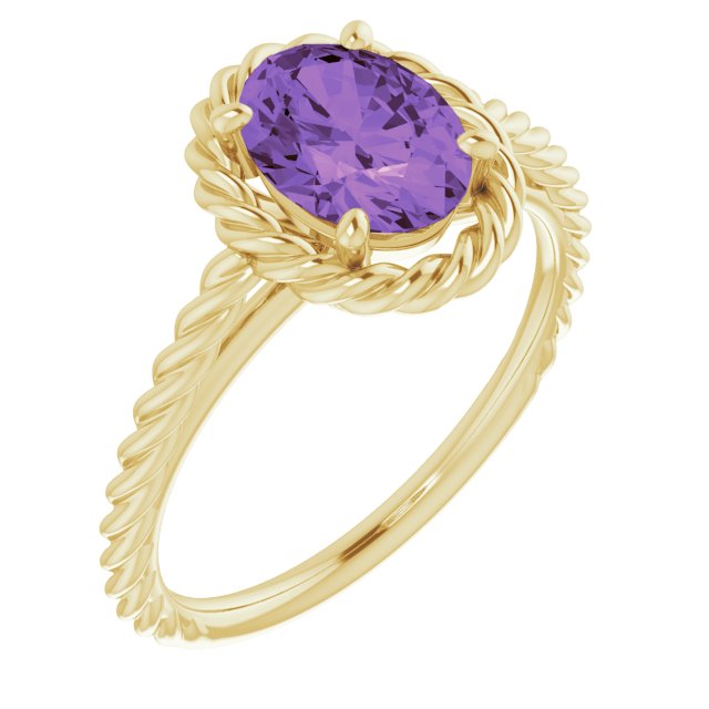 Natural Amethyst Rope Ring-14kt Yellow Gold-6.00-