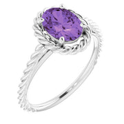 Natural Amethyst Rope Ring-Platinum-6.00-