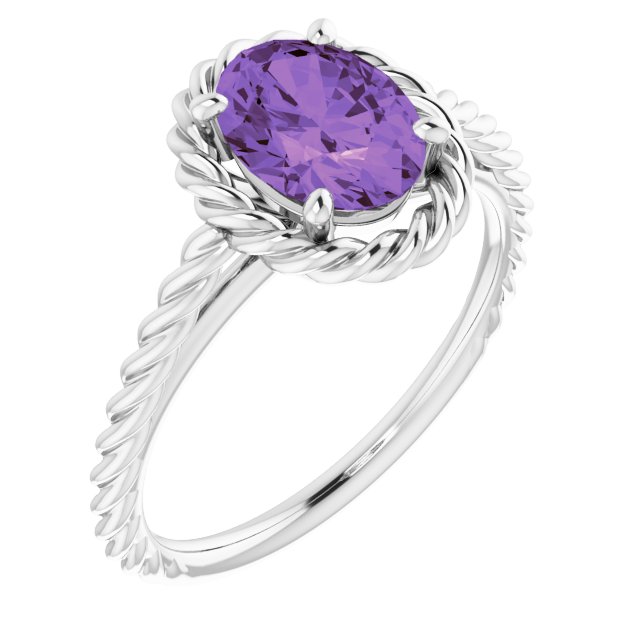 Natural Amethyst Rope Ring-Platinum-6.00-