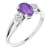 14K White Amethyst & 1/5 CTW Diamond Ring-
