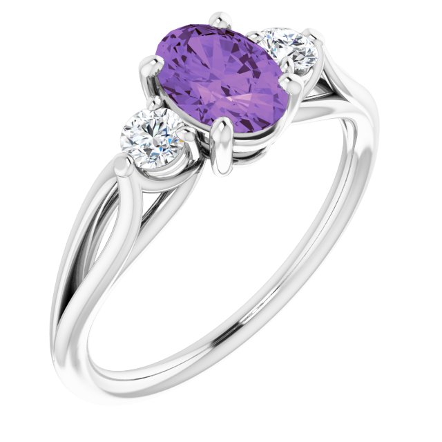 14K White Amethyst & 1/5 CTW Diamond Ring-