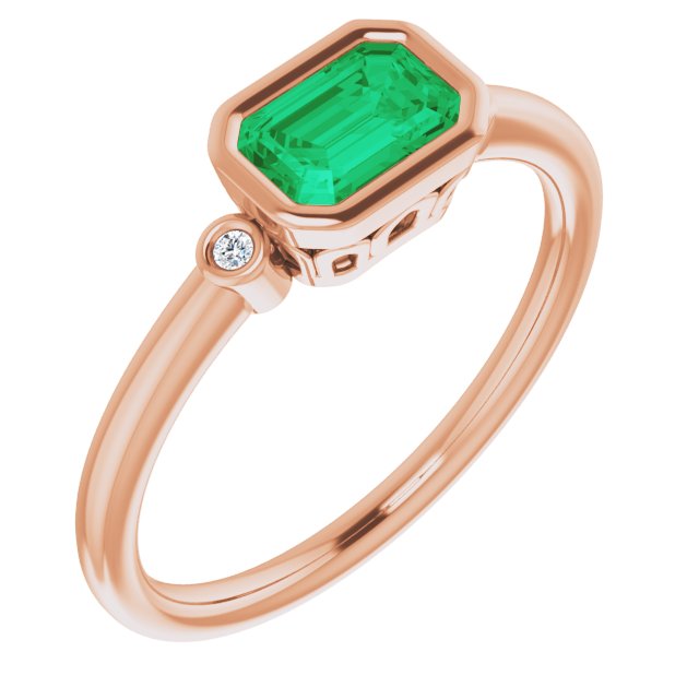 Lab-Grown Emerald & .02 CTW Natural Diamond Ring-14kt Rose Gold-6.00-