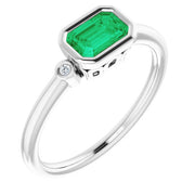 Lab-Grown Emerald & .02 CTW Natural Diamond Ring-14kt White Gold-6.00-