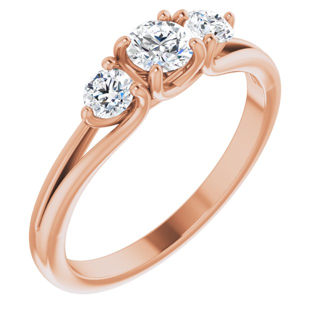 1/2 CTW Diamond Three-Stone Engagement Ring - Primary Stone Size 4 MM-14kt Rose Gold-6.00-