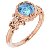 Natural Aquamarine & .03 CTW Natural Diamond Ring-14kt Rose Gold-6.00-