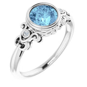 Natural Aquamarine & .03 CTW Natural Diamond Ring-14kt White Gold-6.00-