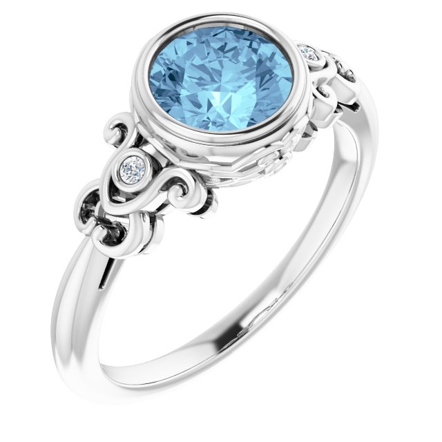 Natural Aquamarine & .03 CTW Natural Diamond Ring-14kt White Gold-6.00-