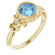 Natural Aquamarine & .03 CTW Natural Diamond Ring-14kt Yellow Gold-6.00-