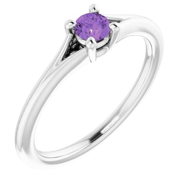 Natural Amethyst Youth Solitaire Ring-14kt White Gold-2.00-