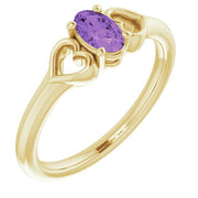 Natural Amethyst Youth Heart Ring-14kt Yellow Gold-