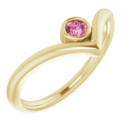 Natural Pink Tourmaline Bezel-Set V Ring-14kt Yellow Gold-6.00-