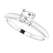 10K White 5x5 mm Asscher Cubic Zirconia Solitaire Engagement Ring-