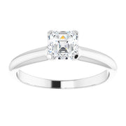 10K White 5x5 mm Asscher Cubic Zirconia Solitaire Engagement Ring-