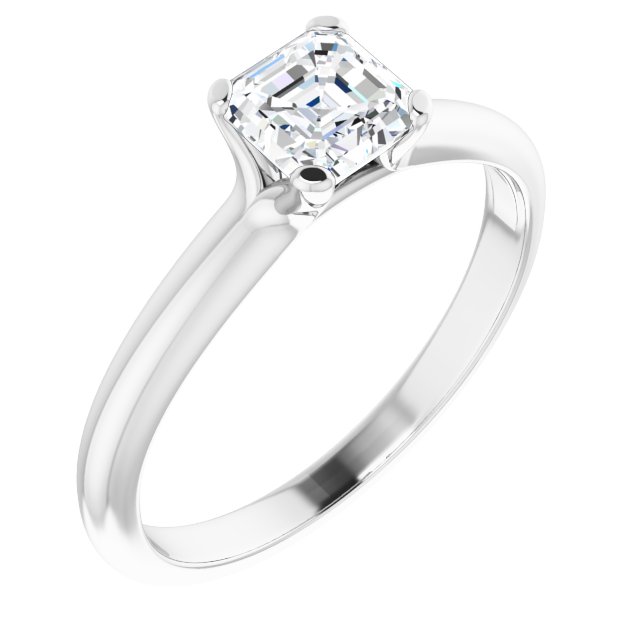 10K White 5x5 mm Asscher Cubic Zirconia Solitaire Engagement Ring-6.00-