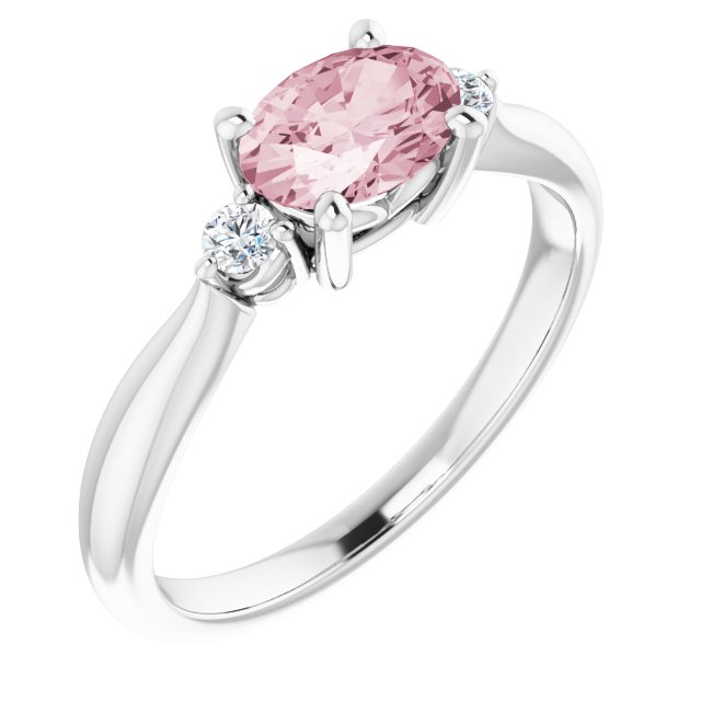 7x5 mm Oval Natural Morganite & .08 CTW Natural Diamond Ring-14kt White Gold-6.00-