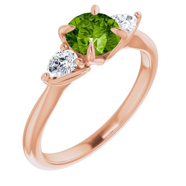 Natural Peridot & 1/4 CTW Natural Diamond Ring-14kt Rose Gold-6.00-