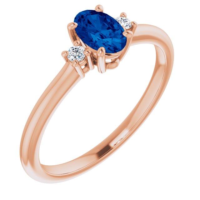 Lab-Grown Blue Sapphire & .04 CTW Natural Diamond Ring-14kt Rose Gold-6.00-