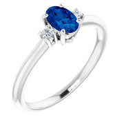 Lab-Grown Blue Sapphire & .04 CTW Natural Diamond Ring-14kt White Gold-6.00-