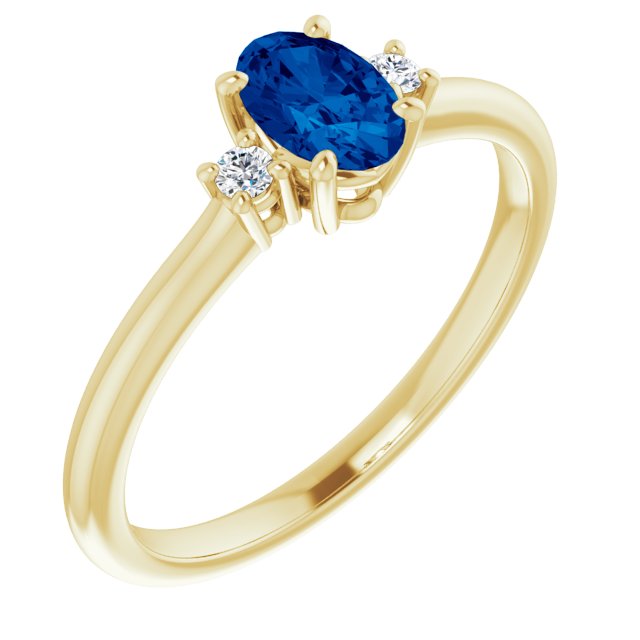 Lab-Grown Blue Sapphire & .04 CTW Natural Diamond Ring-14kt Yellow Gold-6.00-