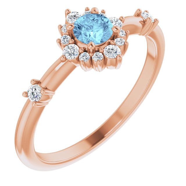 Natural Aquamarine & 1/6 CTW Natural Diamond Halo-Style Ring-14kt Rose Gold-6.00-