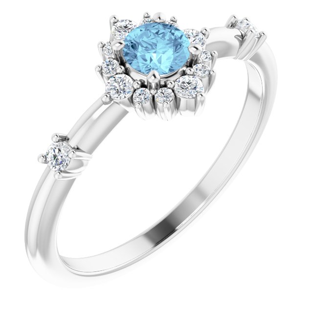 Natural Aquamarine & 1/6 CTW Natural Diamond Halo-Style Ring-14kt White Gold-6.00-